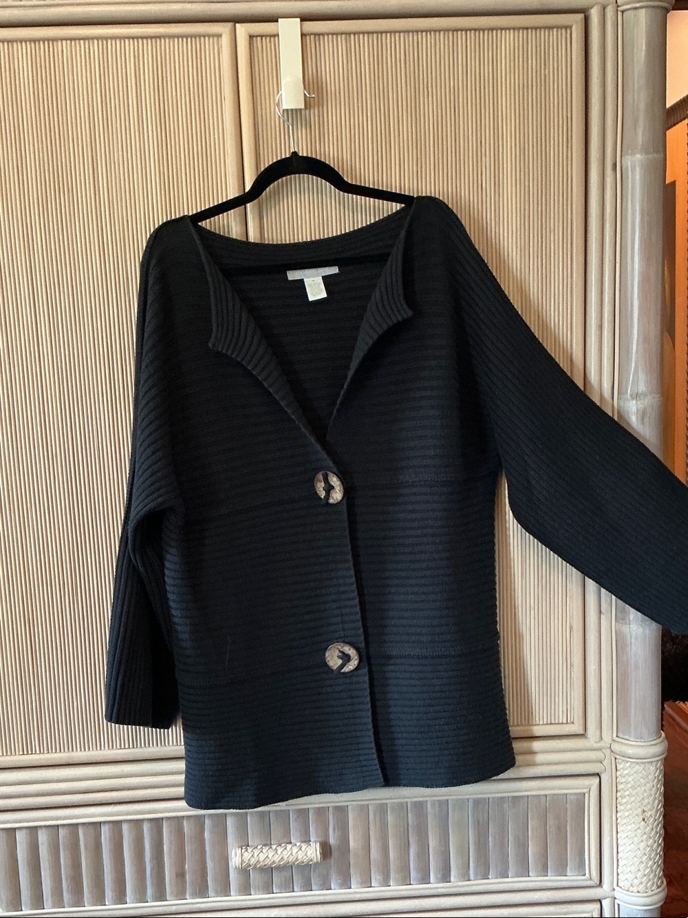 Modern Soul Black Ribbed Button-Front Jacket - Picture 2 of 3